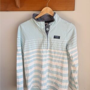 L.L.Bean Pale Blue & White Striped Quarter-Snap Top